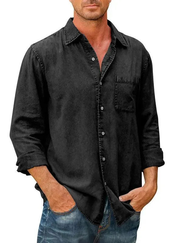 LeStyleParfait Men Shirts Classy Plain-Solid Cotton-Denim Shirt