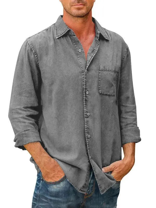 LeStyleParfait Men Shirts Classy Plain-Solid Cotton-Denim Shirt