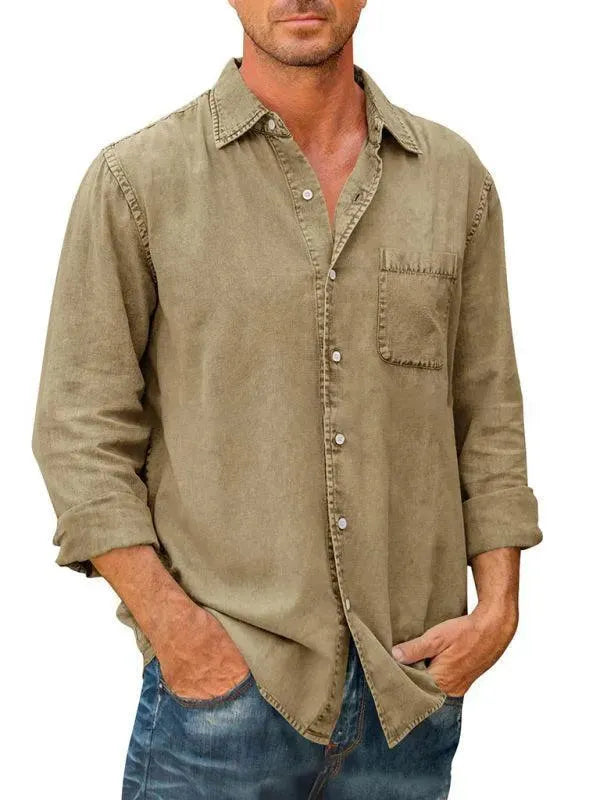 LeStyleParfait Men Shirts Classy Plain-Solid Cotton-Denim Shirt