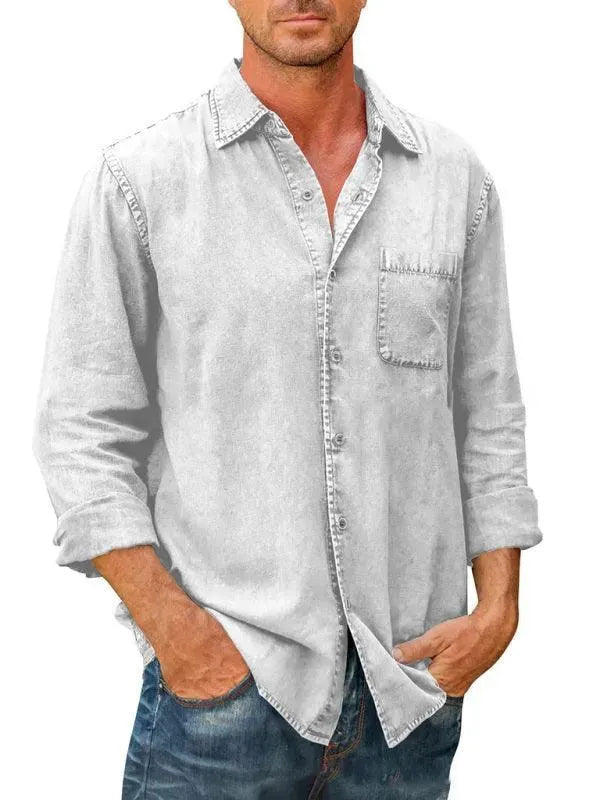 LeStyleParfait Men Shirts Classy Plain-Solid Cotton-Denim Shirt