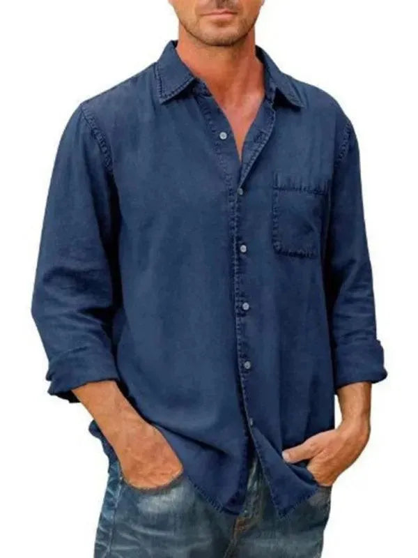 LeStyleParfait Men Shirts Classy Plain-Solid Cotton-Denim Shirt