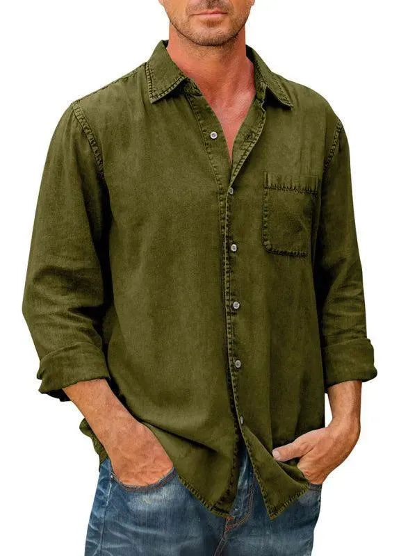LeStyleParfait Men Shirts Classy Plain-Solid Cotton-Denim Shirt