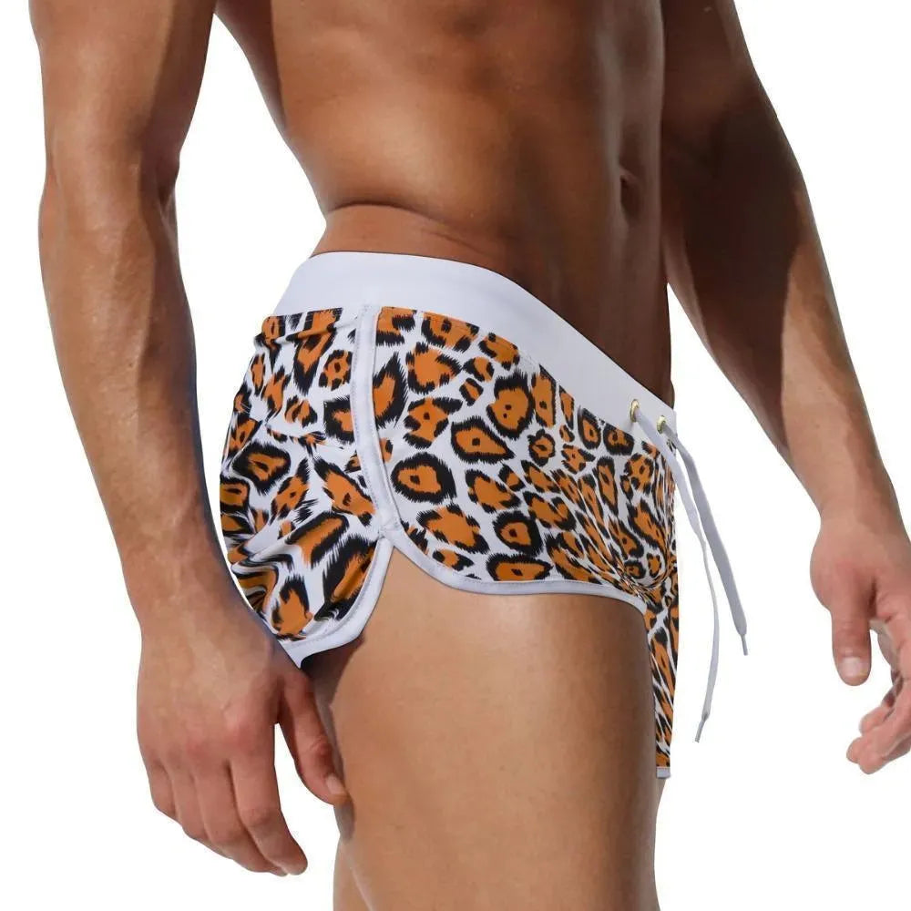 Men Orange Geometric Swim Shorts