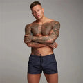 Men Red White Sporty Swim Shorts