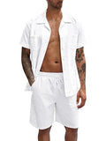 Men Relaxed Casual White Cotton Shorts Set - Solid Casual Shorts Two-Piece Set - LeStyleParfait