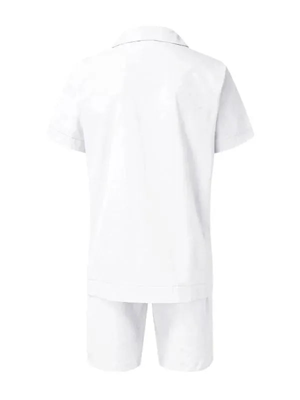 Men Relaxed Casual White Cotton Shorts Set - Solid Casual Shorts Two-Piece Set - LeStyleParfait