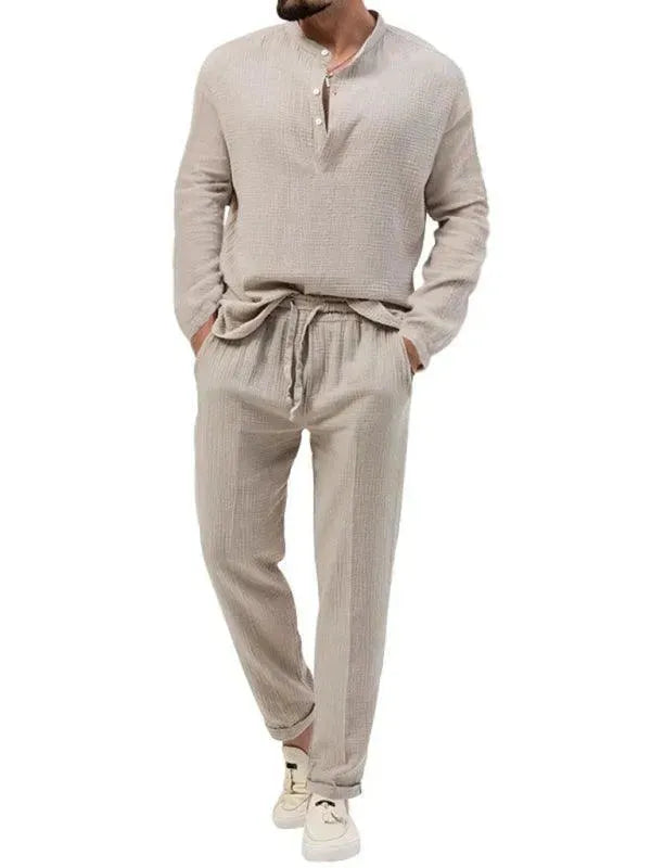 Men Relaxed Ribbed Jogger Lounge Set - Solid Jogger Two-Piece Set - LeStyleParfait