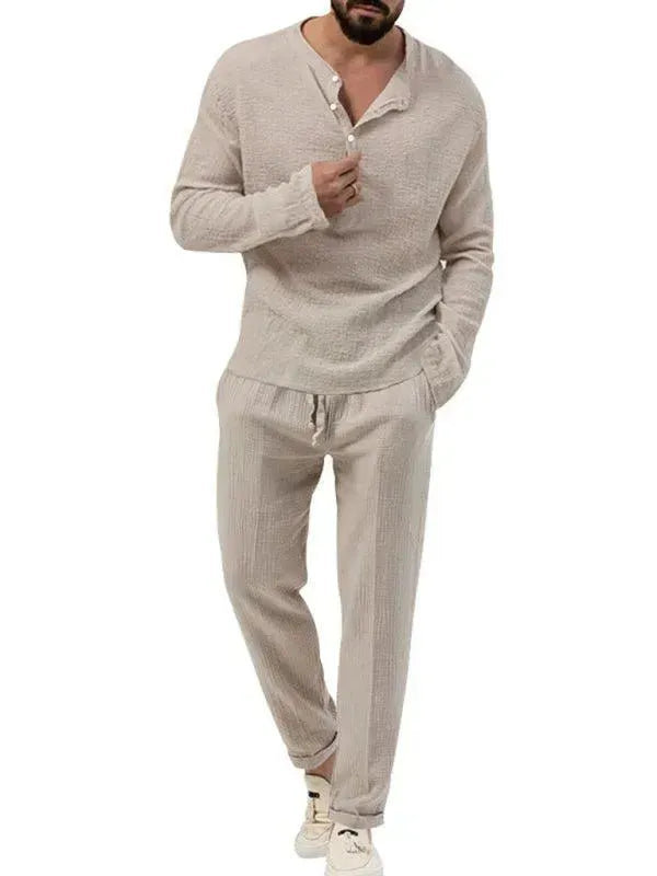 Men Relaxed Ribbed Jogger Lounge Set - Solid Jogger Two-Piece Set - LeStyleParfait