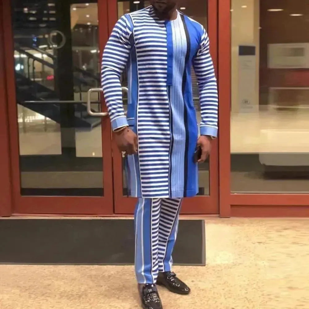 Men Relaxed Striped Casual Two-Piece Set - Striped Casual Two-Piece Set - LeStyleParfait