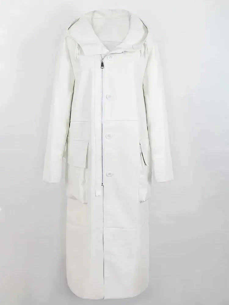 Men's Hooded Loose Leather Overcoat - Overcoat - LeStyleParfait