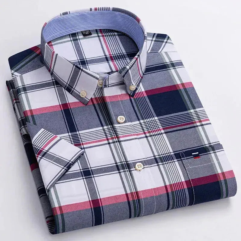 Men's Short Sleeve Plaid Cotton Shirt - Plaid Shirt - LeStyleParfait