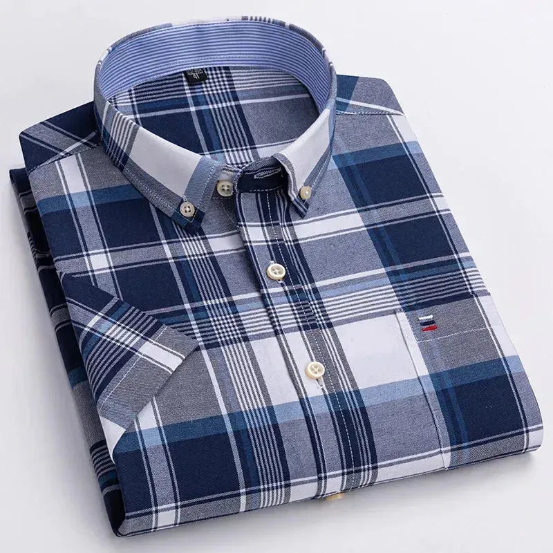 Men's Short Sleeve Plaid Cotton Shirt - Plaid Shirt - LeStyleParfait
