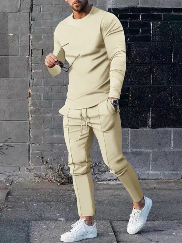 Men Sleek Casual Jogger Two-Piece Set - Solid Joggers Two-Piece Set - LeStyleParfait