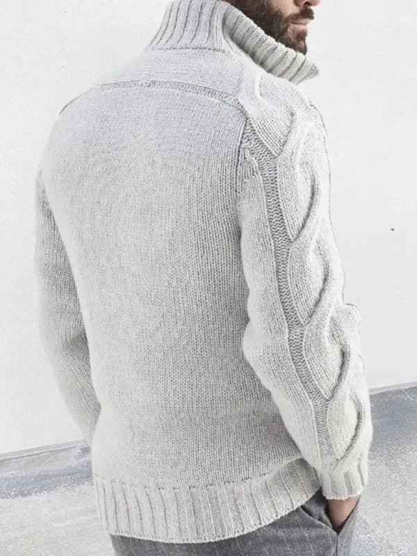 Men’s Cable Knit Turtleneck Zip Cardigan Sweater – Full Zip