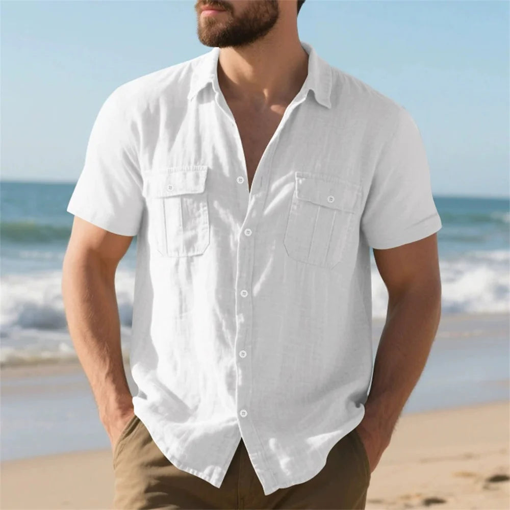 Men's Cotton Linen Beach Shirt-Men Shirts-LeStyleParfait