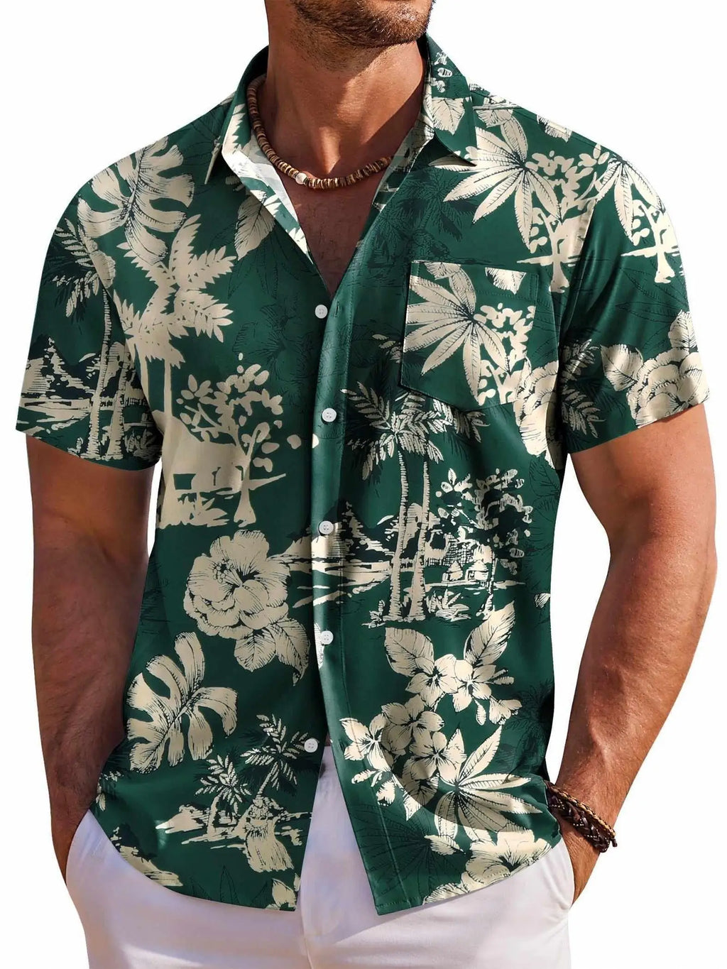 Men's Floral Hawaiian Beach Shirt-Men Shirts-LeStyleParfait
