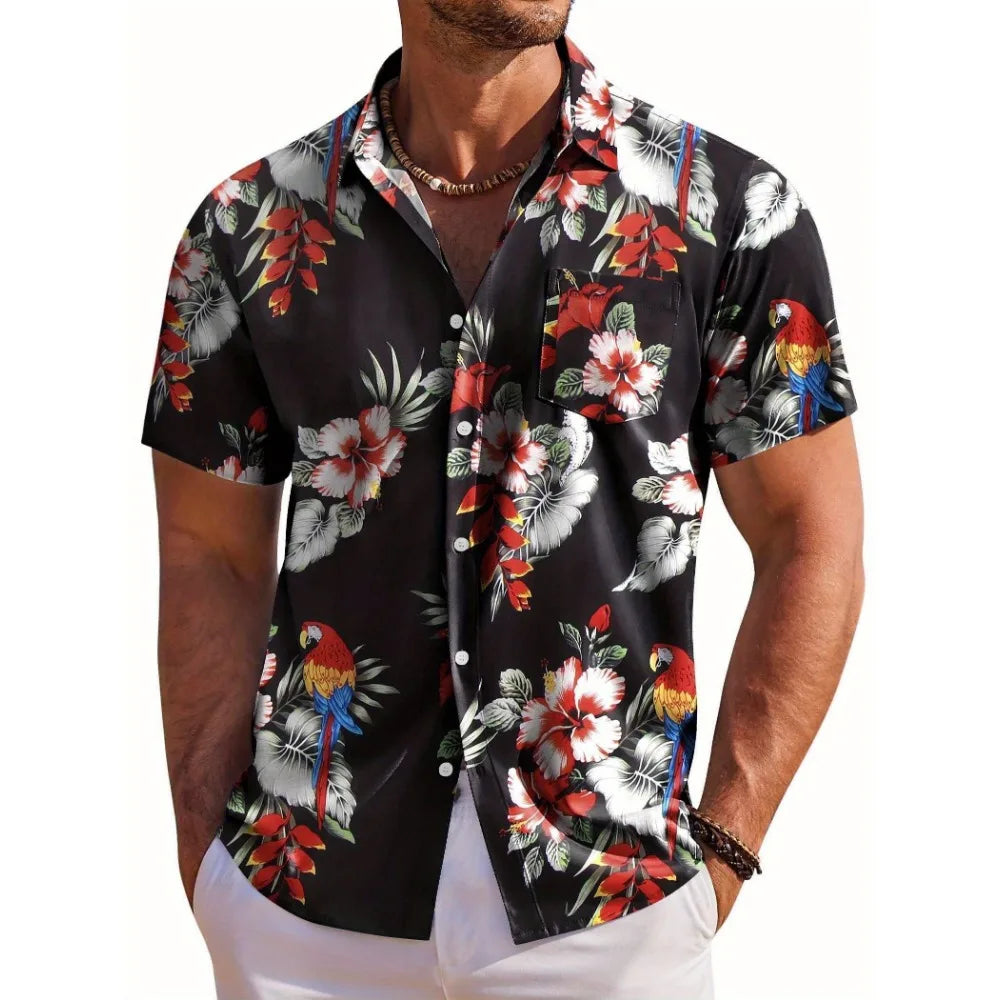 Men's Floral Hawaiian Beach Shirt-Men Shirts-LeStyleParfait