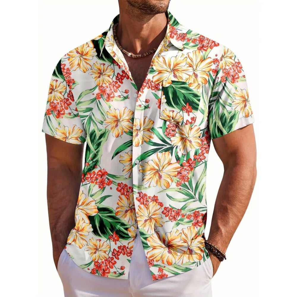 Men's Floral Hawaiian Beach Shirt-Men Shirts-LeStyleParfait