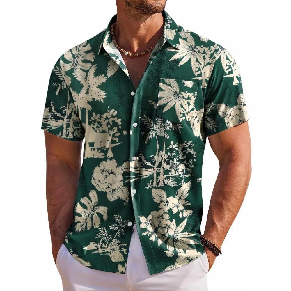 Men's Floral Hawaiian Beach Shirt-Men Shirts-LeStyleParfait
