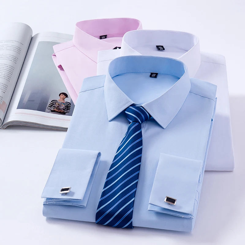 Men's French Cuff Dress Shirt-Men Shirts-LeStyleParfait
