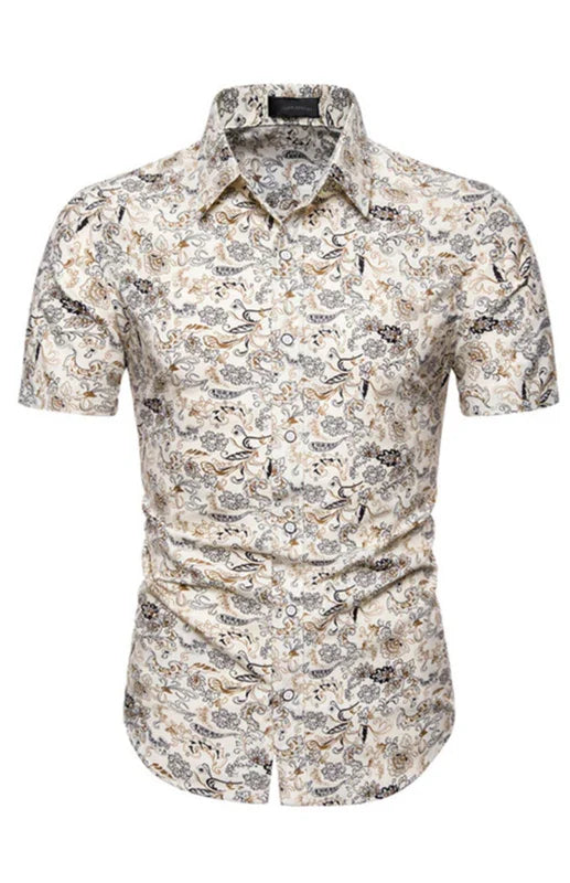 Men's Gold Floral Summer Shirt-Men Shirts-LeStyleParfait