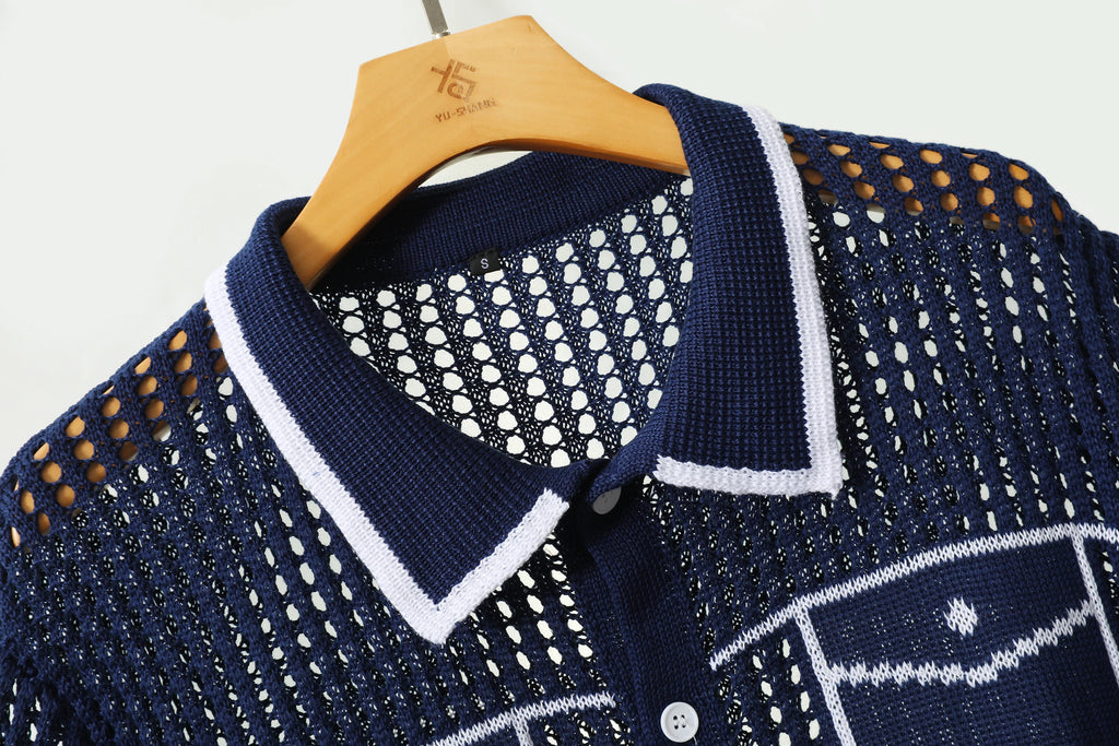 Men's Hollow Knit Button Shirt-Men Shirts-LeStyleParfait
