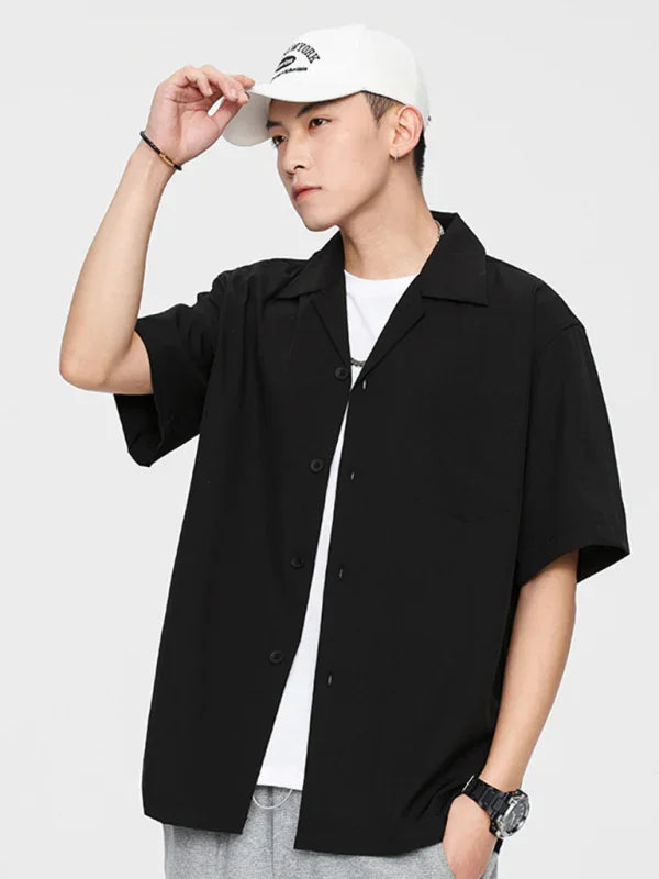 Men's Loose Solid Casual Shirt-Men Shirts-LeStyleParfait