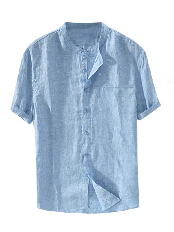 Men's Mandarin Cotton Linen Shirt-Men Shirts-LeStyleParfait