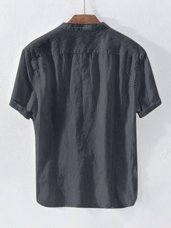 Men's Mandarin Cotton Linen Shirt-Men Shirts-LeStyleParfait