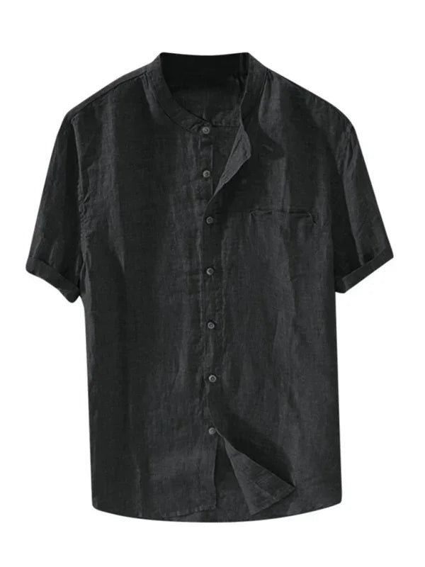 Men's Mandarin Cotton Linen Shirt-Men Shirts-LeStyleParfait