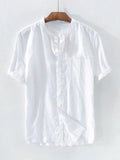 Men's Mandarin Cotton Linen Shirt-Men Shirts-LeStyleParfait