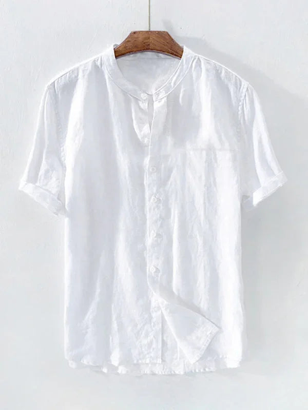 Men's Mandarin Cotton Linen Shirt-Men Shirts-LeStyleParfait fashion image