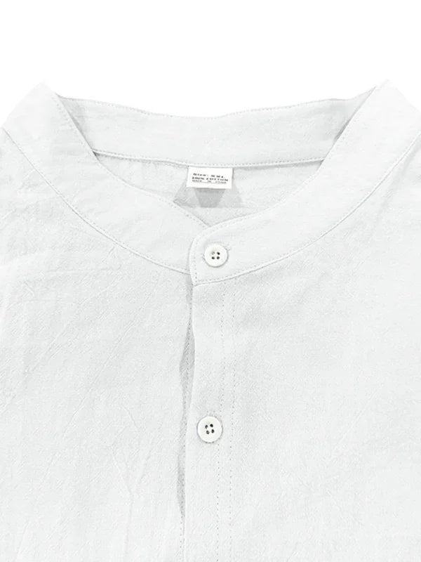 Men's Mandarin Linen Summer Shirt-Men Shirts-LeStyleParfait