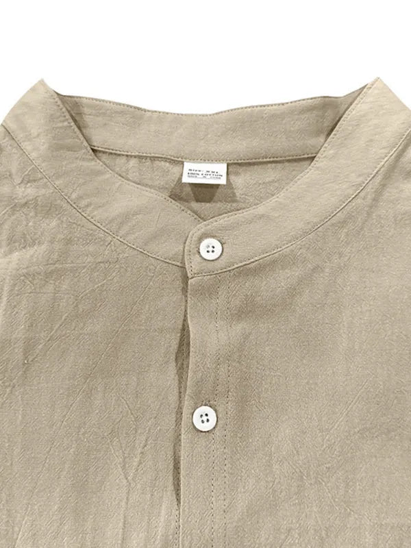 Men's Mandarin Linen Summer Shirt-Men Shirts-LeStyleParfait