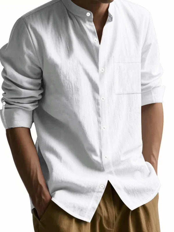Men's Mandarin Linen Summer Shirt-Men Shirts-LeStyleParfait