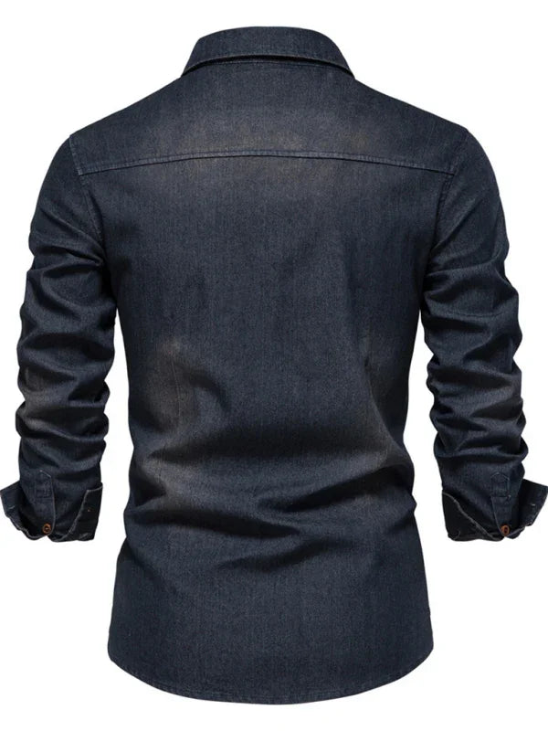 Men's Non Iron Denim Shirt-Men Shirts-LeStyleParfait