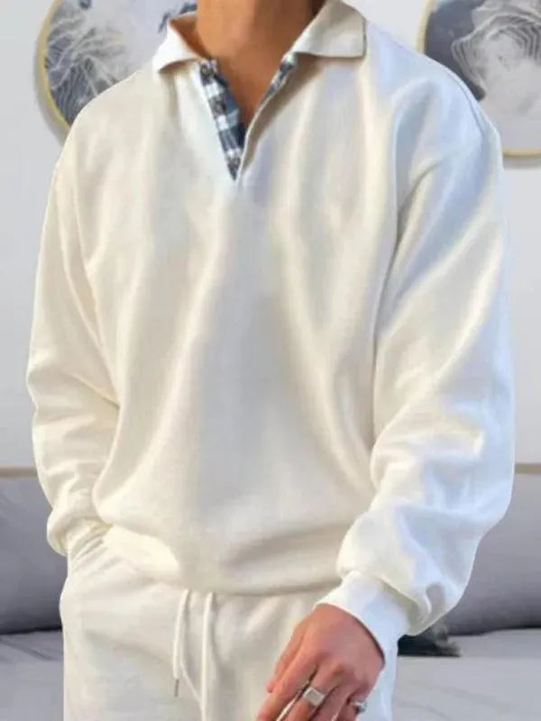 LeStyleParfait Men's T-Shirts Casual Polo Plain-Solid Long Sleeves-Polo Shirt