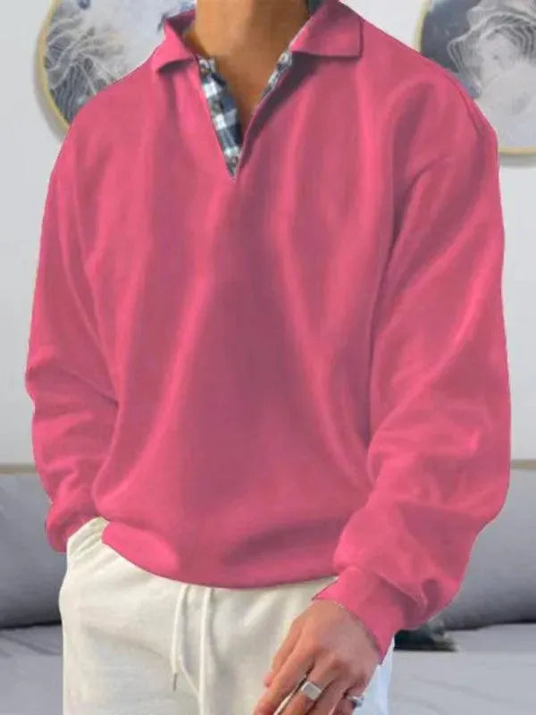 LeStyleParfait Men's T-Shirts Casual Polo Plain-Solid Long Sleeves-Polo Shirt