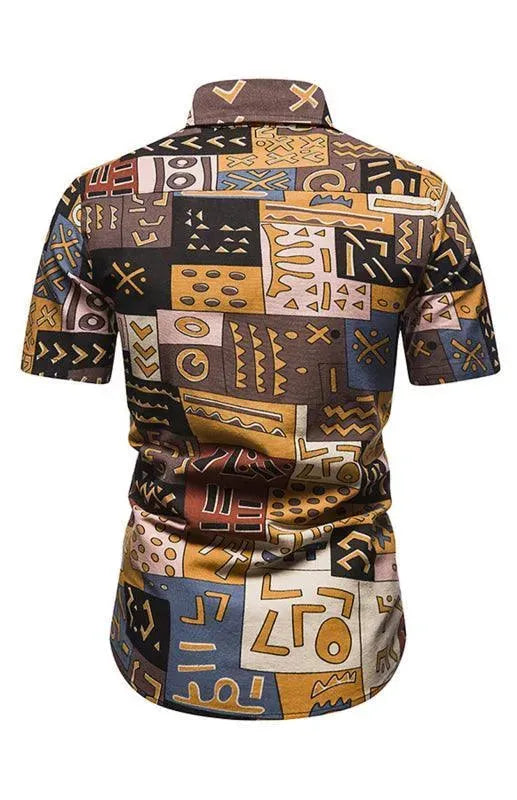 Men's Printed Short Sleeve Shirt-Men Shirts-LeStyleParfait