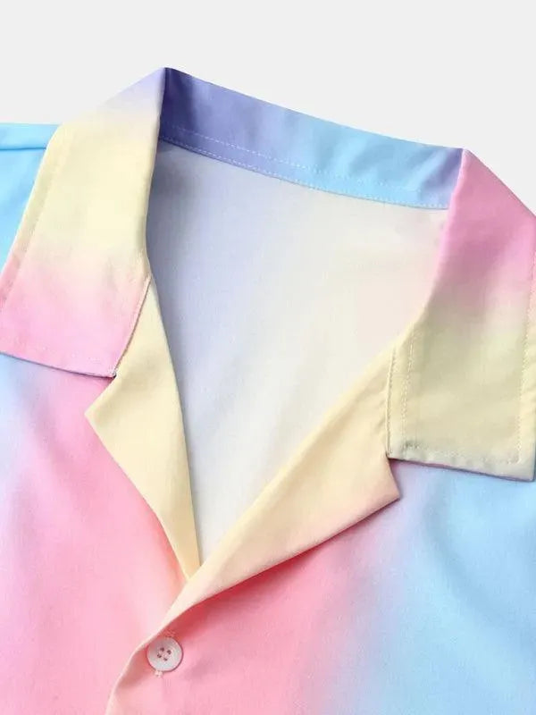 Men's Rainbow Short Sleeve Shirt-Men Shirts-LeStyleParfait