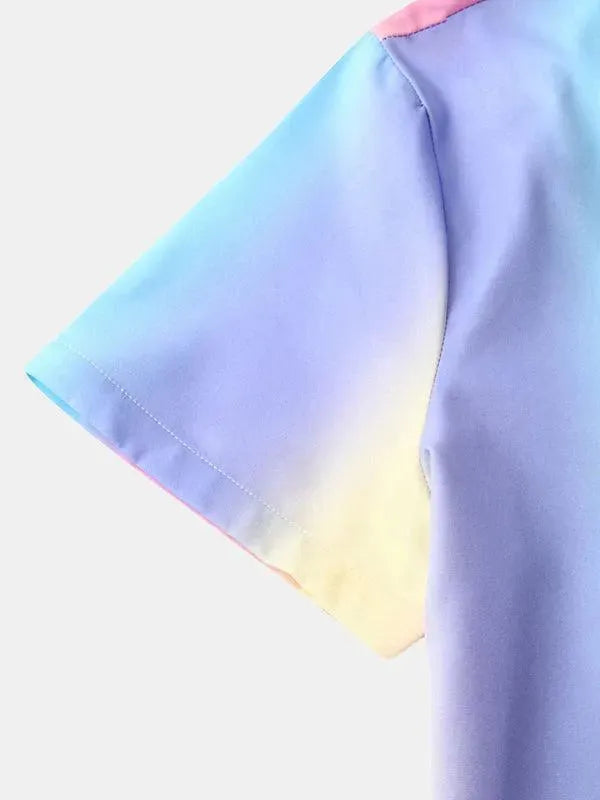 Men's Rainbow Short Sleeve Shirt-Men Shirts-LeStyleParfait