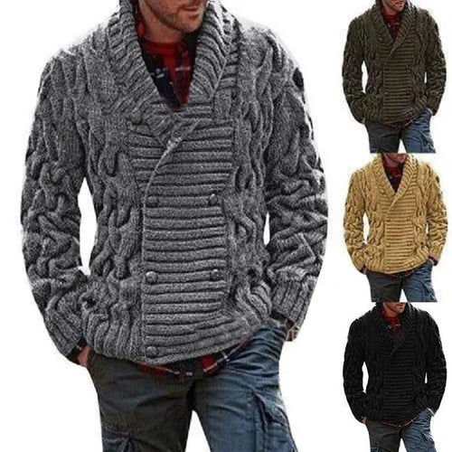 Men’s Shawl Collar Cable Knit Cardigan Sweater