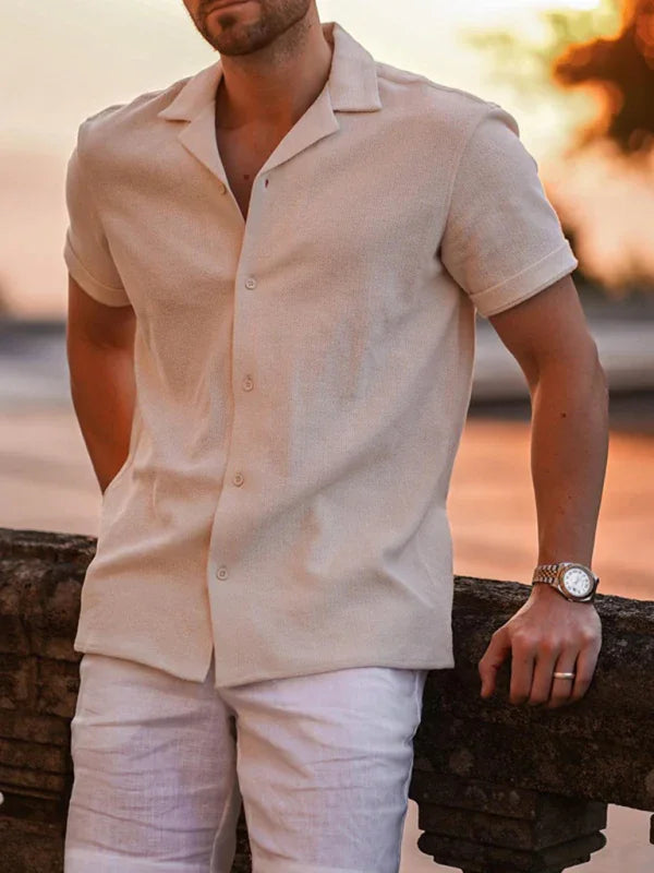 Men's Solid Summer Button Shirt-Men Shirts-LeStyleParfait