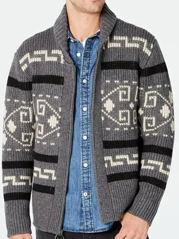 Men’s Zip Jacquard Cardigan Sweater – V-Neck Style fashion image