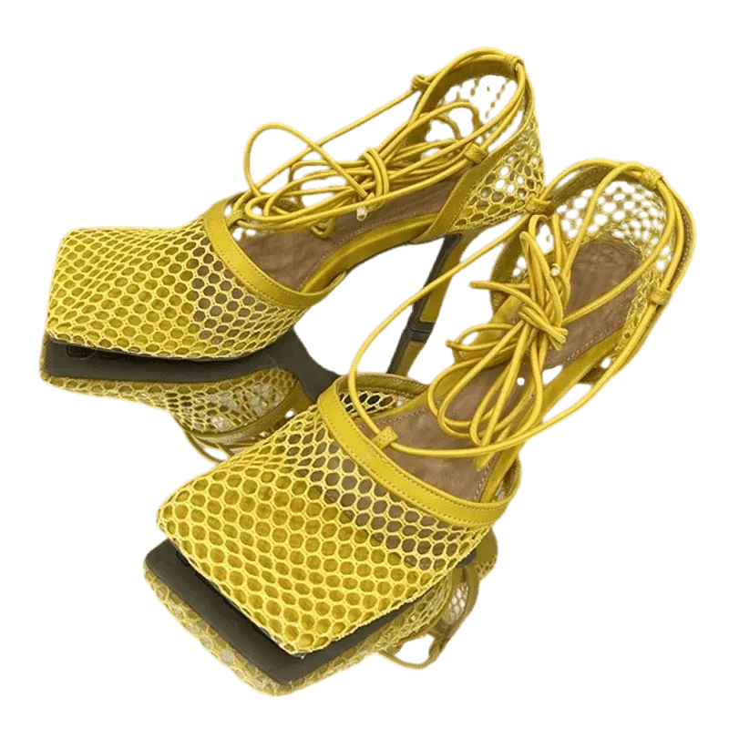 Mesh Strappy High Heels Sandals - Sandals - LeStyleParfait