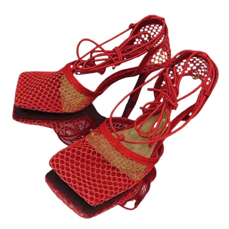 Mesh Strappy High Heels Sandals - Sandals - LeStyleParfait