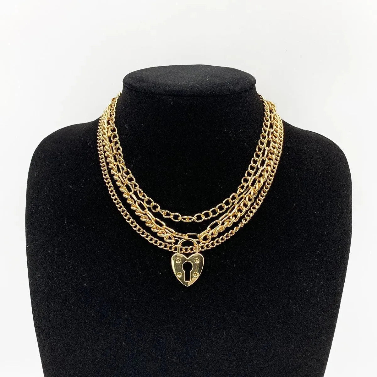 Multi-Layered Lock Pendant Necklace - Pendant Necklace - LeStyleParfait