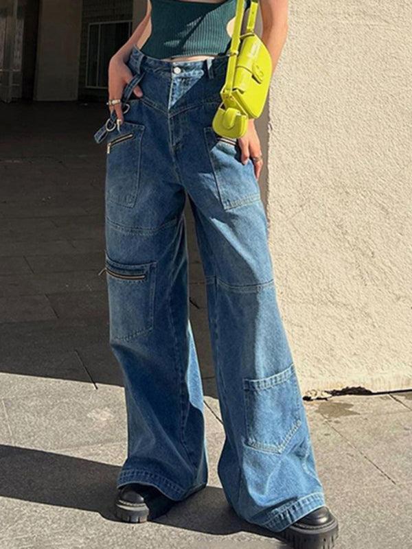 Multi-pocketed Wide-Leg Jeans - Women Jeans - LeStyleParfait