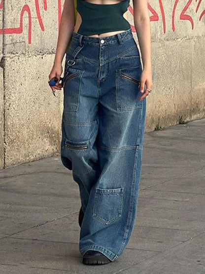 Multi-pocketed Wide-Leg Jeans - Women Jeans - LeStyleParfait