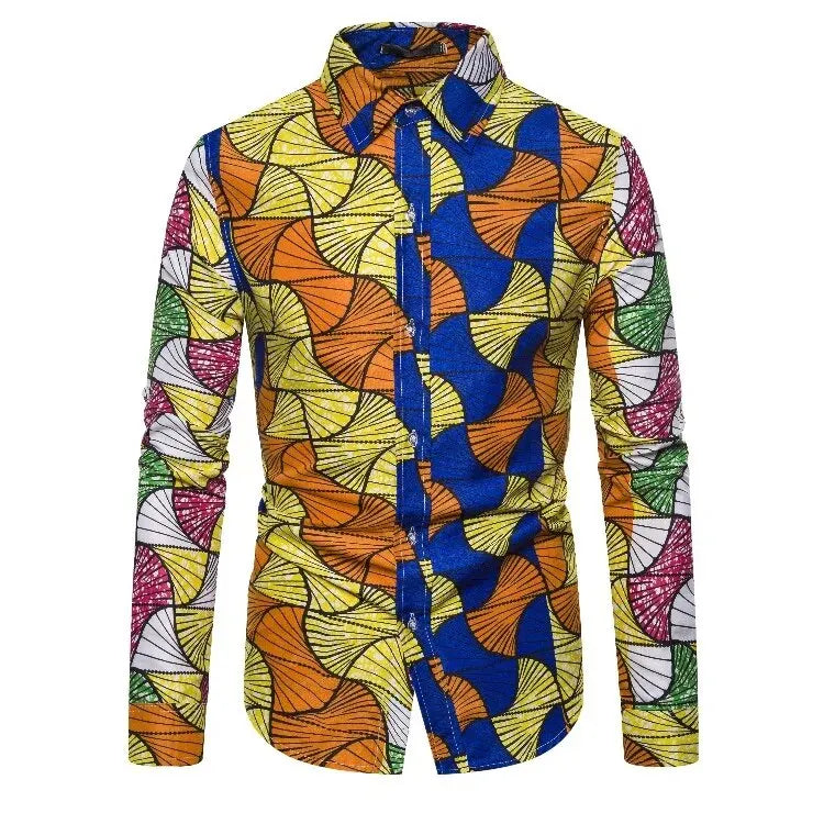 Multicolor African Button Men's Shirt-Men Shirts-LeStyleParfait